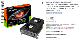 Gigabyte GeForce RTX 4060 WindForce OC 8GB GDDR6 DLSS3 por 284,90€
