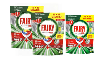 Pack 3 FAIRY Lavavajillas Platinum Plus All In One Formato Especial aroma a limón 18+18 (108und) por 19,90€