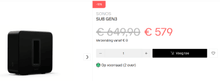 Sonos Sub Gen 3 voor €579 bij Dustinhome