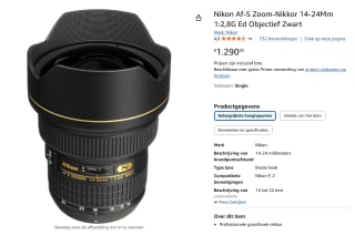 Nikon AF-S 14-24mm F/2.8G ED voor €1.290 bij Amazon