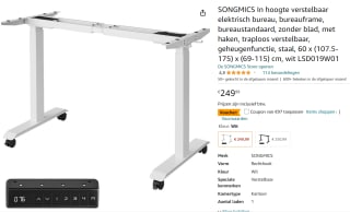 SONGMICS In hoogte verstelbaar elektrisch bureau voor €152,99 bij Amazon.nl