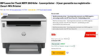 HP LaserJet Tank MFP 2604dw laserprinter voor €99 bij Bol