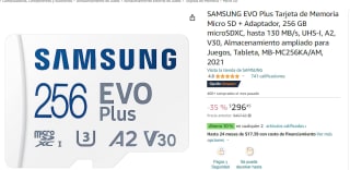 Tarjeta de Memoria Micro SD 256GB + Adaptador Samsung EVO Plus por $296