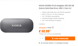 Kioxia Exceria Plus Portable SSD 500GB voor €50,99 bij NBB