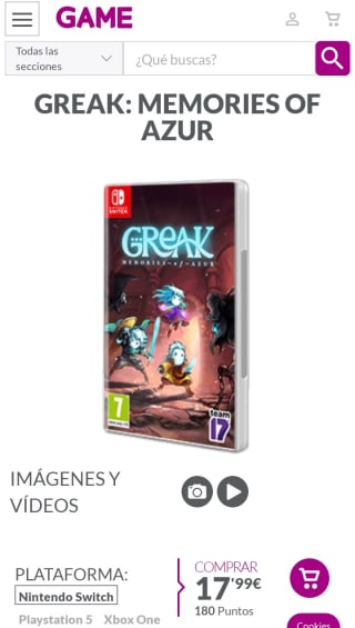 Greak Memories of Azur Nintendo Switch 17,99€.