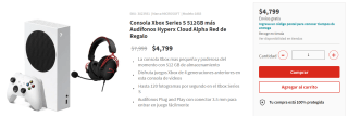 Xbox Series S + Hyperx Cloud Alpha a $4,799 en Elektra