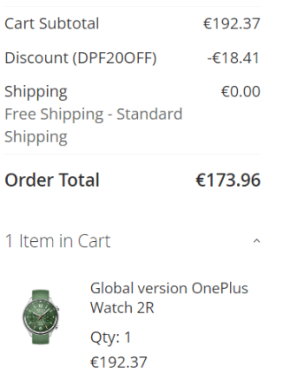 OnePlus Watch 2R Groen voor €173,96 dmv code bij Gshopper