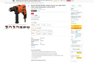 Black+Decker Taladro percutor con cable 500W por solo 22,99€