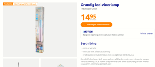 Grundig LED Staande Lamp - Vloerlamp 140cm - Dimbaar RGBW en Wit Licht voor €14,95 bij de Action