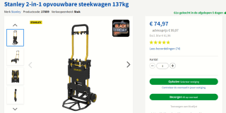 Stanley 2-in-1 inklapbare steek,- platform wagen voor €74,97 bij Toolstation