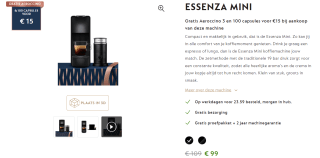 Nespresso Essenza Mini + Gratis melkopschuimer + 100 capsules samen voor €114