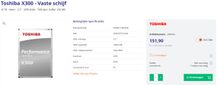 Toshiba X300 - Vaste schijf 10 TB - intern - 3.5" - SATA 6Gbs voor €151,90 bij Azerty