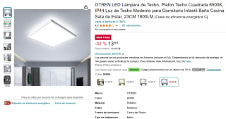 Plafón Techo Cuadrada 6500K por 9,51€