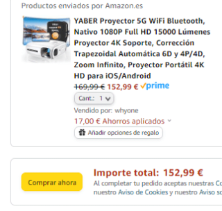 YABER Proyector 5G WiFi Bluetooth 1080P Full HD 15000 Lúmenes Proyector 4K por 152,99€