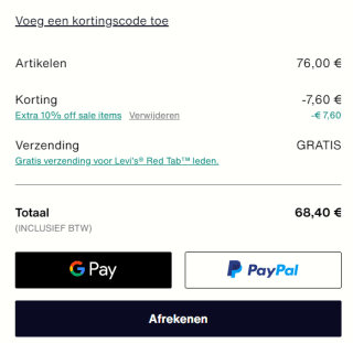 10% extra korting op de sale items tot 50% bij Levi's