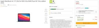 PC Portable 13.3" Apple MacBook Air, M1 à 939€