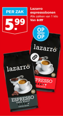 Lazarro espressobonen Alle zakken van 1 kilo voor €5,99 bij Hoogvliet