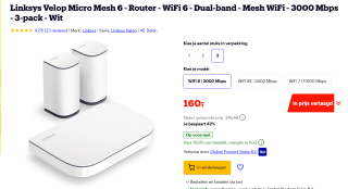 Linksys Velop Micro Mesh 6 - Router - WiFi 6 - Dual-band - Mesh WiFi - 3000 Mbps - 3-pack voor €160 bij Bol