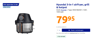 Hyundai 3-in-1 airfryer, grill & hotpot 1200 - 1400 watt voor €79,95 in de Action webshop