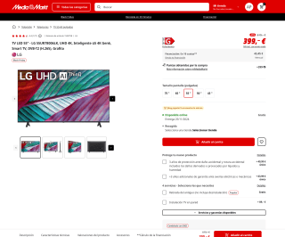 TV LED 55" LG 55UR78006LK UHD 4K Inteligente α5 4K Gen6 Smart TV por solo 399€