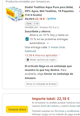 Dodot Toallitas Aqua Pure para Bebé, 99% Agua, 864 Toallitas, 18 Paquetes por solo 22,18€