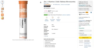 Zinc + Vitamina C Seltz Tabletas Efervescentes por $82 | Descuento Amazon