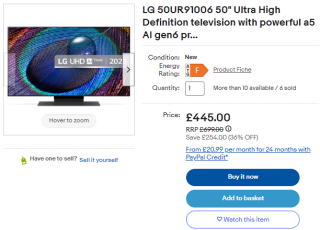 Earn LG 50" ultra HD television sold at eBay as low as £370