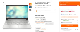 Portátil HP 15S-EQ2190NS AMD Ryzen 5 5500U/16GB/1TB SSD por 389€