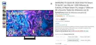 TV de 65" Samsung TV QLED 4K 2024 65Q77D por 721,65€