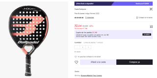 Pala de Padel Bullpadel Indiga Woman 2022 por 32.21€ (Cuenta Nueva 20.21€)