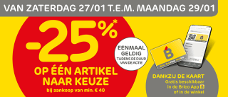 25% korting op één item naar keuze bij Brico België