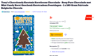 Chocolade Tony's Chocolonely puur mint candy cane 180gr voor €2 bij Bol