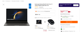 Portátil Samsung Galaxy Book3 Intel Core i7-1355U/16GB/512GB SSD por 799€