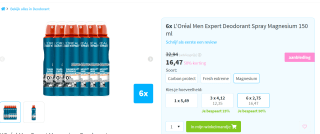 6x L'Oréal Men Expert Deodorant Spray Magnesium 150 ml voor €16,47 bij Plein