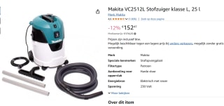 Makita VC2512L Bouwstofzuiger - 1000W - L-klasse - 18L voor €152,47 bij Amazon