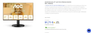 Monitor AOC 27" LED FHD 27B3HA2  por tan sólo 91,71€
