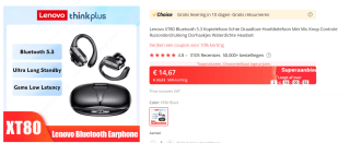 Lenovo XT80 Bluetooth 5.3 koptelefoon voor €14,67 bij Aliexpress