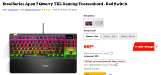 SteelSeries Apex 7 TKL RGB gaming toetsenbord voor €99,90 bij Bol
