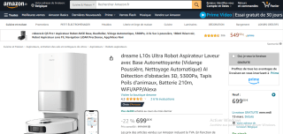 Aspirateur Laveur Robot avec Base Autonettoyante dreame L10s Ultra à 699€