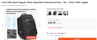 J.Zao Tank Waterafstotende Rugzak (35L) voor €29,99 bij Ochama