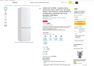 Frigorífico CANDY CCG1S 518EW Combi 55cm Altura 1,80m 252L por 288,43€