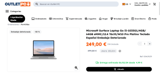 Microsoft Surface Laptop Go Core i5 por por 249€