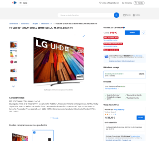 TV LED 86" 218,44 cm LG 86UT81006LA 4K UHD Smart TV por 999€
