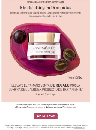 Regalo mascarilla anne moller por compra