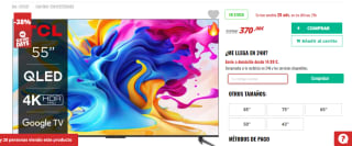 TV 55" QLED TCL 55C649 por 370€