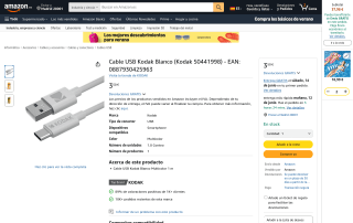 Kodak cable USB a USB-C 1 metro por 3,50€