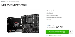 MSI B550M PRO-VDH moederbord voor €61,99 bij Paradigit