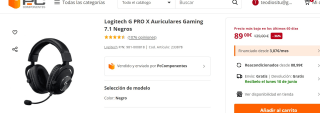 Logitech G PRO X Auriculares Gaming 7.1 Negros por 89€