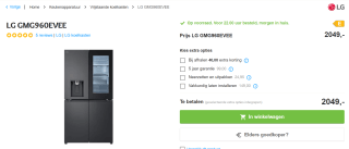 LG GMG960EVEE Amerikaanse koelkast Zwart voor €2.049 bij Bemmelenkroon