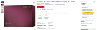 Perfume Euphoria By Calvin Klein por $830 en Amazon